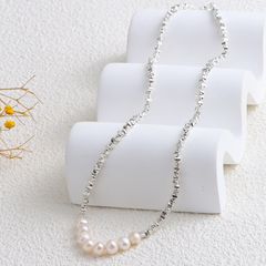 Vòng Cổ Mặt 8 Hạt Ngọc Trai Tự Nhiên Phối Cham Bạc Unisex Nam Nữ MT012