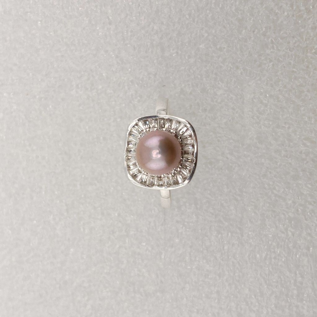 Nhẫn Bạc Ý s925 Đính Ngọc Trai Tự Nhiên 7-8mm Mặt Vuông Đính Đá Zircon BYNN002