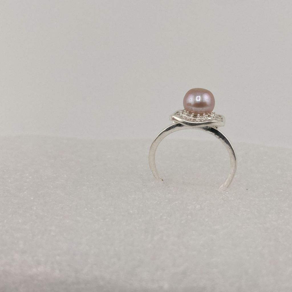 Nhẫn Bạc Ý s925 Đính Ngọc Trai Tự Nhiên 7-8mm Mặt Vuông Đính Đá Zircon BYNN002