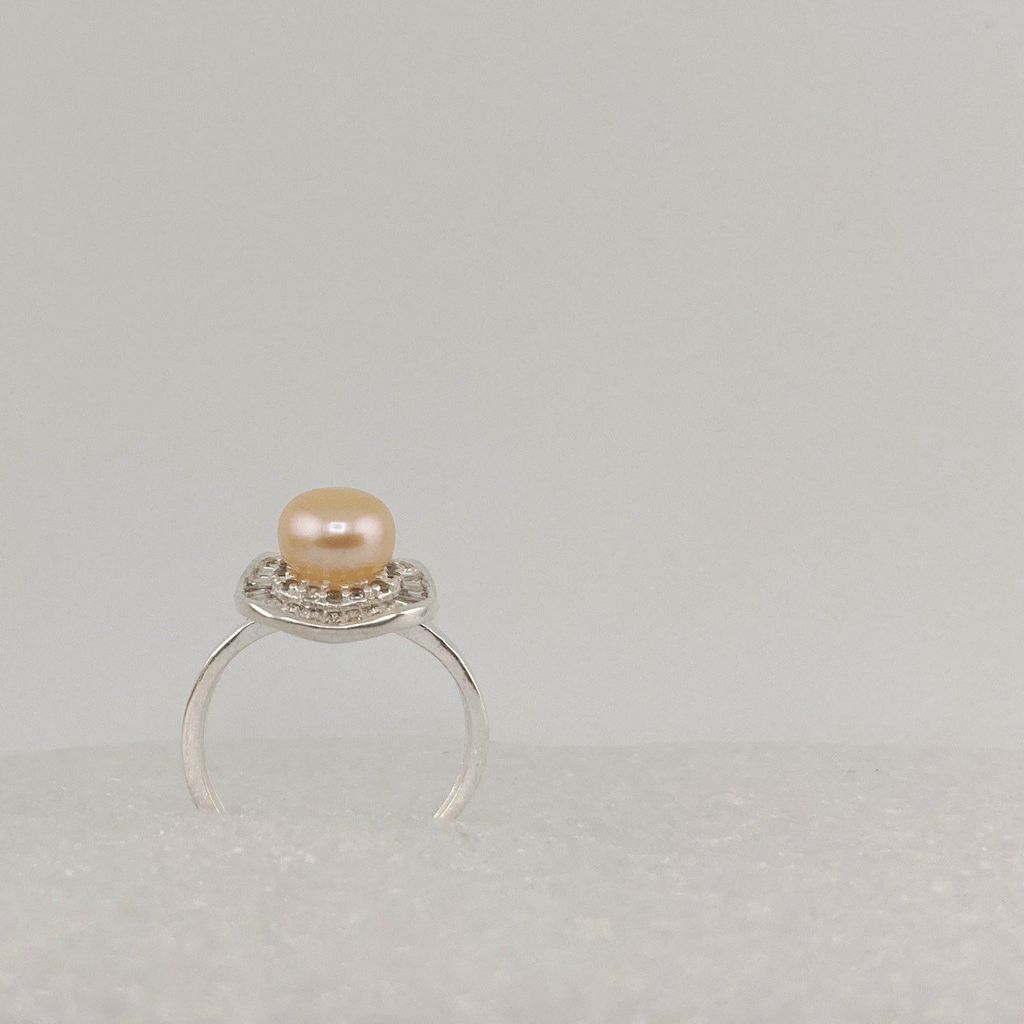 Nhẫn Bạc Ý s925 Đính Ngọc Trai Tự Nhiên 7-8mm Mặt Vuông Đính Đá Zircon BYNN002