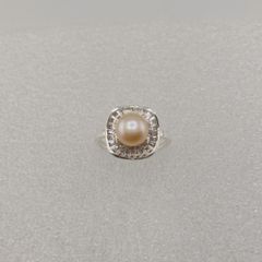 Nhẫn Bạc Ý s925 Đính Ngọc Trai Tự Nhiên 7-8mm Mặt Vuông Đính Đá Zircon BYNN002