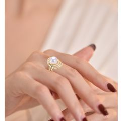Nhẫn Ngọc Trai Tự Nhiên Mặt Bầu Dục Phối Viền Đá Quý Sang Trọng MADAME HIEN PEARLS Cho Nữ NN134