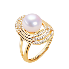 Nhẫn Ngọc Trai Tự Nhiên Mặt Bầu Dục Phối Viền Đá Quý Sang Trọng MADAME HIEN PEARLS Cho Nữ NN134