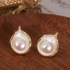 Bông Tai Ngọc Trai Tự Nhiên Mặt Vỏ Sò Nhân Ngọc Trai Sang Trọng MADAME HIEN PEARLS Cho Nữ BTN280