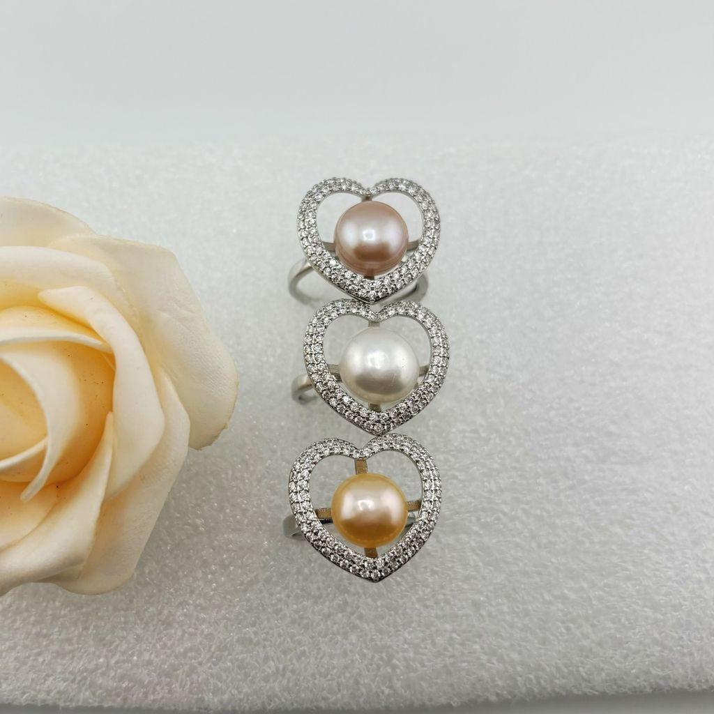 Nhẫn Ngọc Trai Tự Nhiên Size 9-10mm Dáng Tim Phong Cách Quý Phú Bà Ngọc trai Giá Sỉ Phú Quốc MADAME HIEN PEARLS NN045