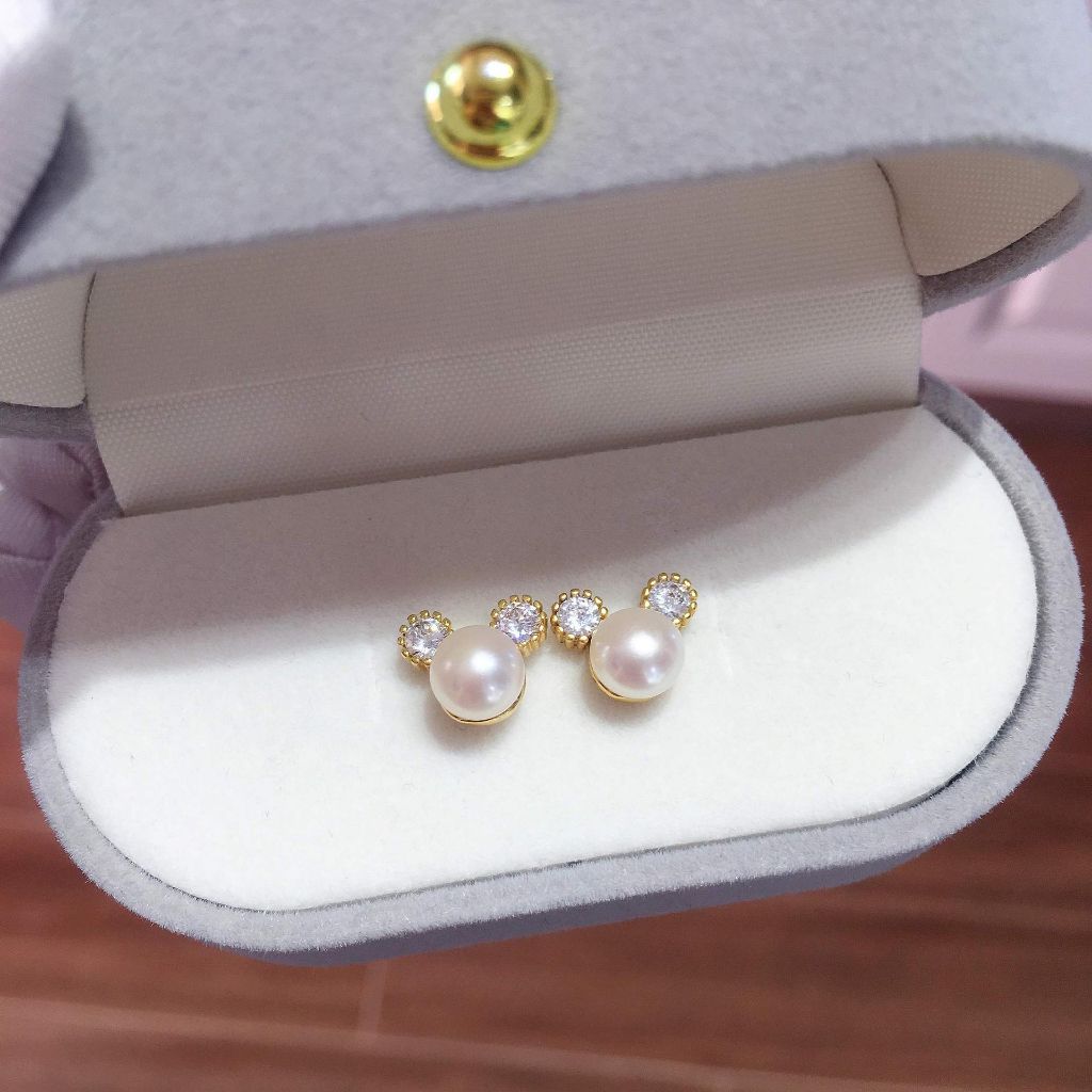 Bông Tai Ngọc Trai Chuột Mickey Dễ Thương MADAME HIEN PEARLS BTN065
