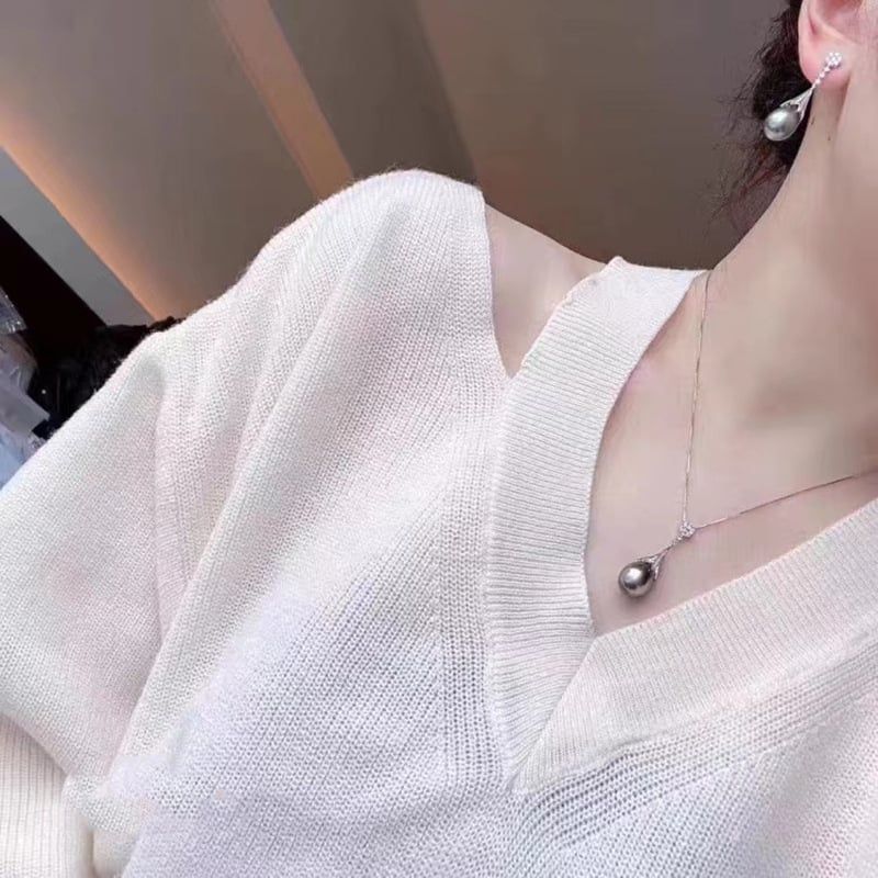 Bộ Set Ngọc Trai Vòng cổ  + Bông Tai Bộ Trang Sức Ngọc Trai Tự Nhiên Đen Huyền Bí Sang Trọng MADAME HIEN PEARLS SPS062