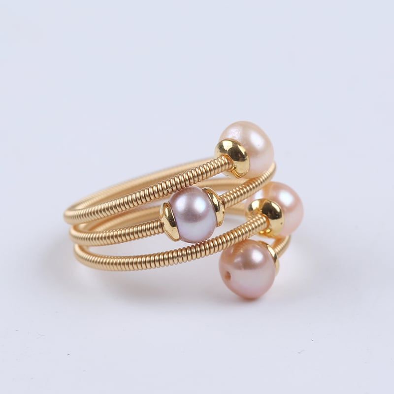 Nhẫn Còng Xoắn 4 hạt Ngọc Trai Nuôi Tự Nhiên Thiết Kế Thủ Công Tinh Xảo NT002