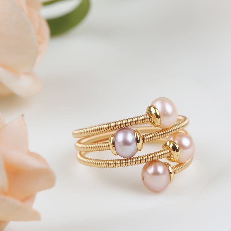 Nhẫn Còng Xoắn 4 hạt Ngọc Trai Nuôi Tự Nhiên Thiết Kế Thủ Công Tinh Xảo NT002