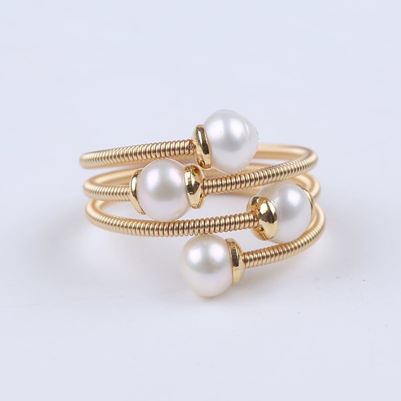 Nhẫn Còng Xoắn 4 hạt Ngọc Trai Nuôi Tự Nhiên Thiết Kế Thủ Công Tinh Xảo NT002