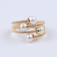 Nhẫn Còng Xoắn 4 hạt Ngọc Trai Nuôi Tự Nhiên Thiết Kế Thủ Công Tinh Xảo NT002