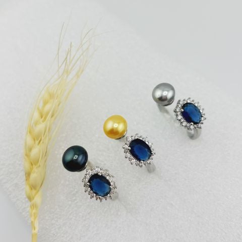 Nhẫn Ngọc Trai Tự Nhiên Đính Đá Quý Sapphire  Sang Trọng MADAME HIEN PEARLS Unisex Nam Nữ