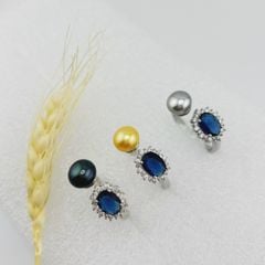 Nhẫn Ngọc Trai Tự Nhiên Đính Đá Quý Sapphire  Sang Trọng MADAME HIEN PEARLS Unisex Nam Nữ NN064
