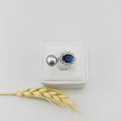 Nhẫn Ngọc Trai Tự Nhiên Đính Đá Quý Sapphire  Sang Trọng MADAME HIEN PEARLS Unisex Nam Nữ NN064