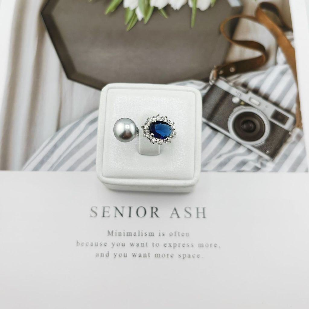 Nhẫn Ngọc Trai Tự Nhiên Đính Đá Quý Sapphire  Sang Trọng MADAME HIEN PEARLS Unisex Nam Nữ NN064