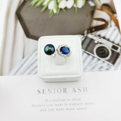 Nhẫn Ngọc Trai Tự Nhiên Đính Đá Quý Sapphire  Sang Trọng MADAME HIEN PEARLS Unisex Nam Nữ NN064