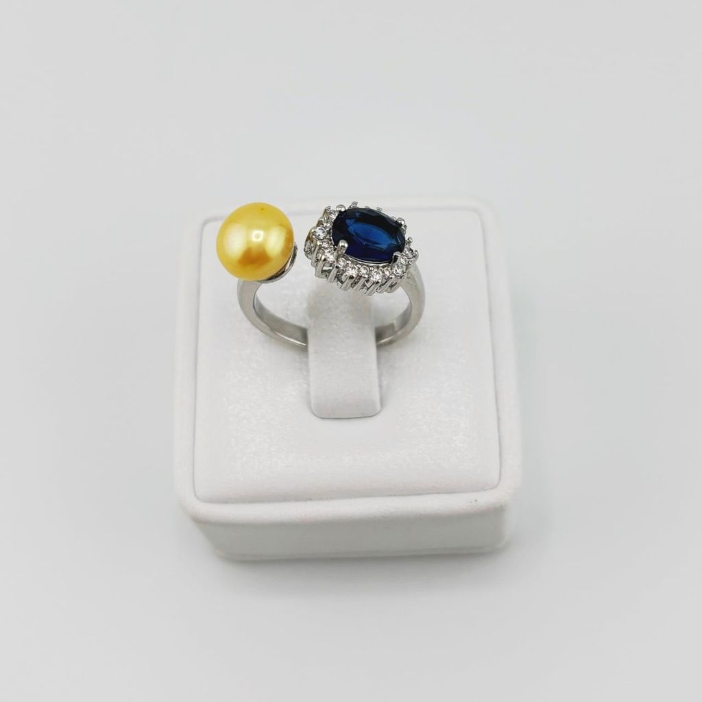 Nhẫn Ngọc Trai Tự Nhiên Đính Đá Quý Sapphire  Sang Trọng MADAME HIEN PEARLS Unisex Nam Nữ NN064