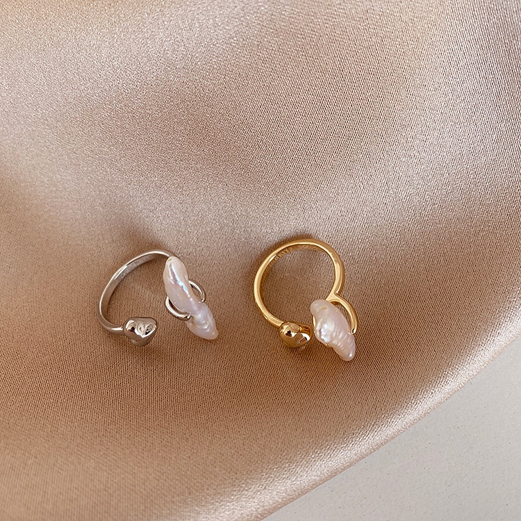 Nhẫn Hở Ngọc Trai Nước Ngọt Baroque Kiểu Dáng Độc Đáo Cool Ngầu Cá Tính NB011