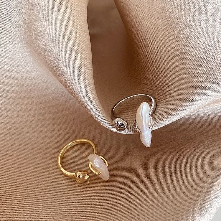 Nhẫn Hở Ngọc Trai Nước Ngọt Baroque Kiểu Dáng Độc Đáo Cool Ngầu Cá Tính NB011