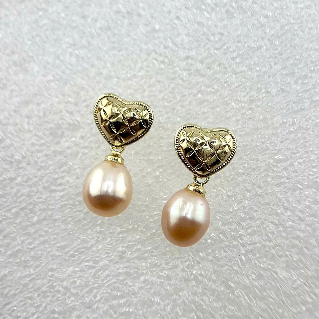 Bông Tai Ngọc Trai Tự Nhiên Mặt Trái Tim Khứa Tua Rua Ngọc Trai Hạt Gạo Đáng Yêu MADAME HIEN PEARLS BTG029B
