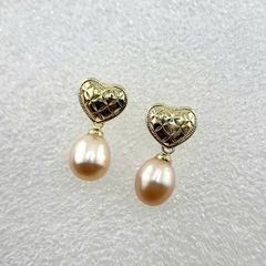 Bông Tai Ngọc Trai Tự Nhiên Mặt Trái Tim Khứa Tua Rua Ngọc Trai Hạt Gạo Đáng Yêu MADAME HIEN PEARLS BTG029B