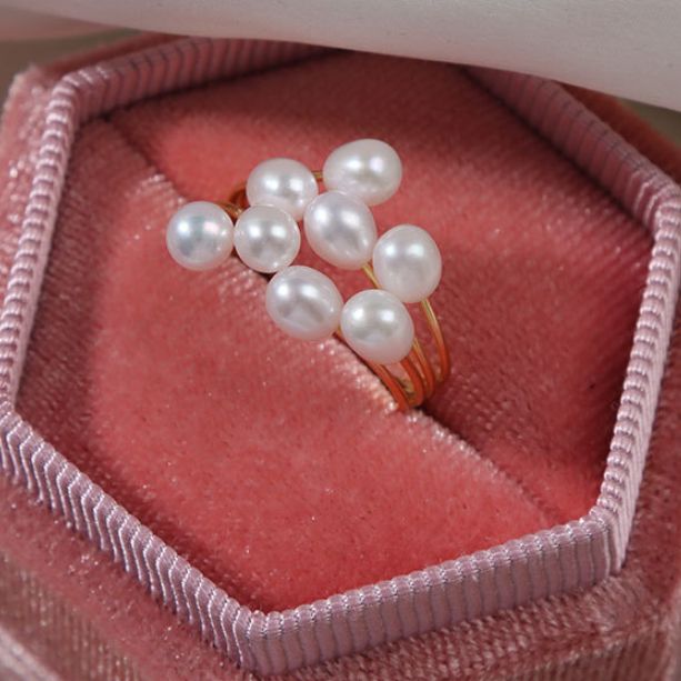 Nhẫn Ngọc Trai Tua Rua Tự Nhiên Hạt Gạo Kiểu Mở MADAME HIEN PEARLS Cho Nữ NG012