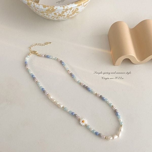 Vòng Cổ Ngọc Trai Gạo Tự Nhiên Phối Cham Tone Xanh Biển Đáng Yêu MADAME HIEN PEARLS Cho Con Gái Yêu CG040