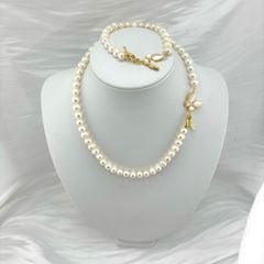 [Kèm Kiểm Định] Set Bộ Trang Sức Ngọc Trai Tròn Tự Nhiên 7-8mm AAA Khoá OT Mặt Bướm Gồm Vòng cổ Choker Và Vòng Tay MADAME HIEN PEARLS SCT018