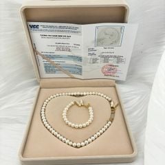 [Kèm Kiểm Định] Set Bộ Trang Sức Ngọc Trai Tròn Tự Nhiên 7-8mm AAA Khoá OT Mặt Bướm Gồm Vòng cổ Choker Và Vòng Tay MADAME HIEN PEARLS SCT018