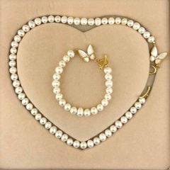 [Kèm Kiểm Định] Set Bộ Trang Sức Ngọc Trai Tròn Tự Nhiên 7-8mm AAA Khoá OT Mặt Bướm Gồm Vòng cổ Choker Và Vòng Tay MADAME HIEN PEARLS SCT018