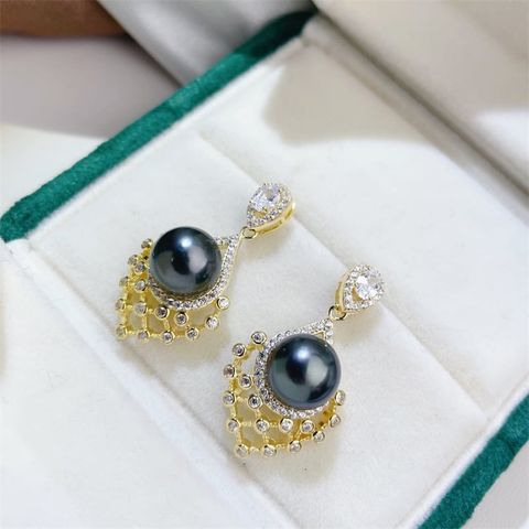 Bông Tai Ngọc Trai Đen Tự Nhiên Kim Bạc s925 Mạ Vàng Thật 18K Đan Lưới Phong Cách Cổ Điển MADAME HIEN PEARLS