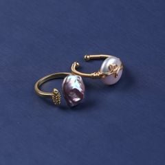 Nhẫn Ngọc Trai Tự Nhiên Baroque Mạ Vàng 18K Cá Tính thời trang NB007