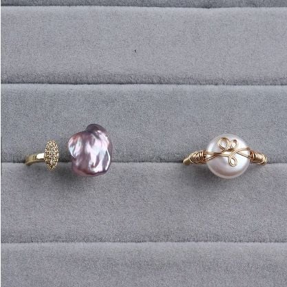 Nhẫn Ngọc Trai Tự Nhiên Baroque Mạ Vàng 18K Cá Tính thời trang NB007