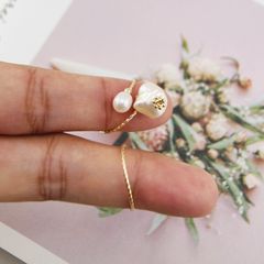 Nhẫn Xoắn Mạ Vàng 14k Đính Ngọc Trai Baroque Tự Nhiên Cá Tính NB012