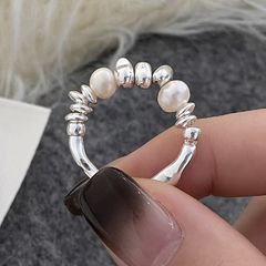 Nhẫn Cham Bạc Phối Ngọc Trai Nhí Tự Nhiên Phối Cham Bạc Cá Tính MADAME HIEN PEARLS NT024