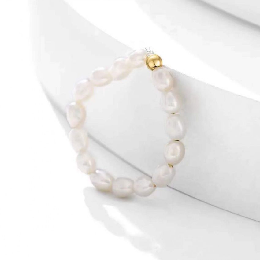 Nhẫn Chuỗi Ngọc Trai Tự Nhiên Tí Hon 3-4mm Cham Bi Vàng Tối Giản Đáng Yêu NG004