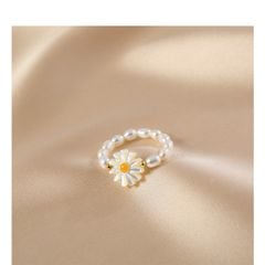Nhẫn Chuỗi Ngọc Trai Tự Nhiên Mặt Hoa Cúc Nhỏ Cho Nữ NG005