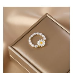 Nhẫn Chuỗi Ngọc Trai Tự Nhiên Mặt Hoa Cúc Nhỏ Cho Nữ NG005