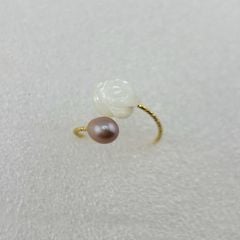 Nhẫn Xoắn Hở Hoa Hồng Phối Đính Ngọc Trai Tự Nhiên Freesize MADAME HIEN PEARLS NG007