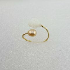 Nhẫn Xoắn Hở Hoa Hồng Phối Đính Ngọc Trai Tự Nhiên Freesize MADAME HIEN PEARLS NG007