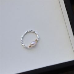 Nhẫn Mặt 1 Hạt Ngọc Trai Dáng Gạo Tự Nhiên Phối Bạc Vỡ Đáng Yêu MADAME HIEN PEARLS NG009