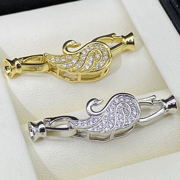 Chốt Khoá Mặt Vòng cổ Hoặc Vòng Tay Mạ Vàng 14k Mặt Khoá Thiên Nga Đá Quý Sang Trọng MADAME HIEN PEARLS PKKC012