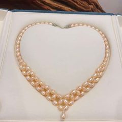 Vòng Cổ Ngọc Trai Hồng đan lớp zigzag mặt giọt nước sang trọng, quý phái CG001H