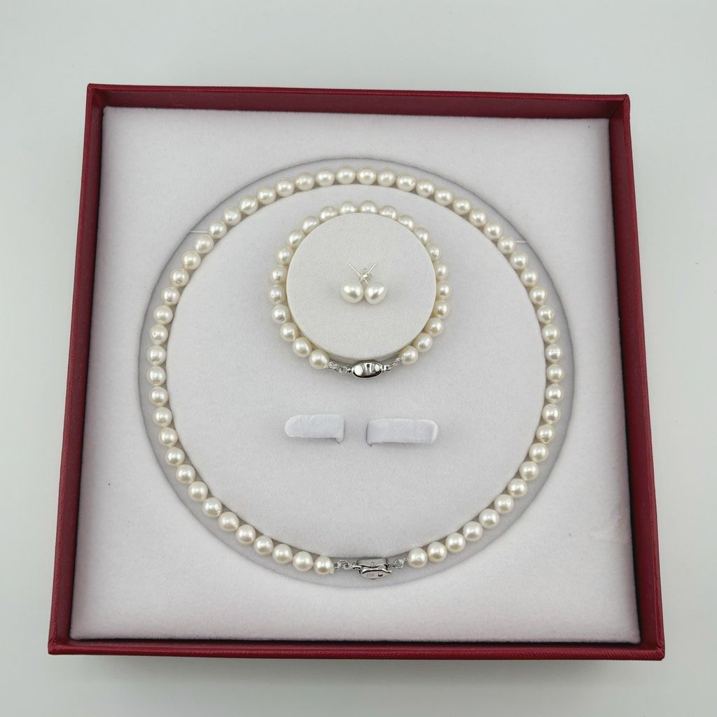 [Kèm Kiểm Định] Set Bộ Trang Sức Ngọc Trai Tròn Tự Nhiên Hạt Đẹp 6-7mm Gồm Vòng cổ và Vòng Tay MADAME HIEN PEARLS SCT017