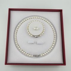 Set Bộ Trang Sức Ngọc Trai Tròn Tự Nhiên Hạt Đẹp 6-7mm Gồm Vòng cổ và Vòng Tay MADAME HIEN PEARLS SCT017