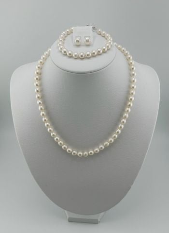 [Kèm Kiểm Định] Set Bộ Trang Sức Ngọc Trai Trắng Tròn Tự Nhiên Hạt Đẹp 7-8mm Gồm Vòng cổ và Vòng Tay MADAME HIEN PEARLS