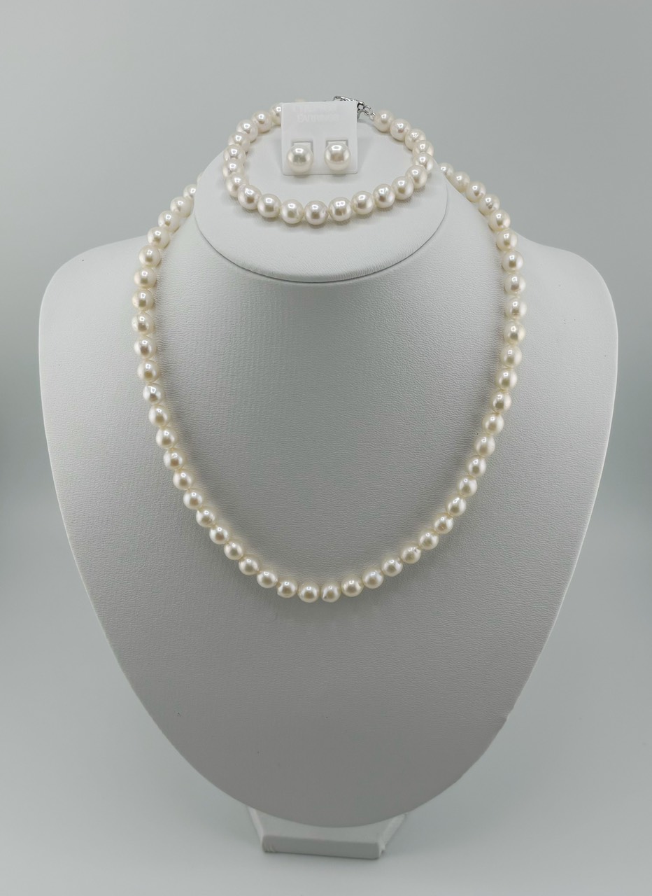 Set Bộ Trang Sức Ngọc Trai Tròn Tự Nhiên Hạt Đẹp 6-7mm Gồm Vòng cổ và Vòng Tay MADAME HIEN PEARLS SCT017