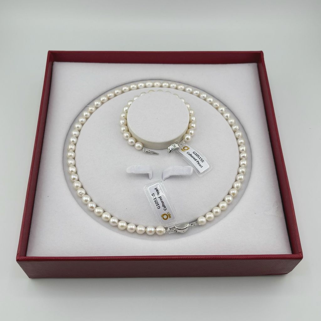 Set Bộ Trang Sức Ngọc Trai Tròn Tự Nhiên Hạt Đẹp 6-7mm Gồm Vòng cổ và Vòng Tay MADAME HIEN PEARLS SCT017