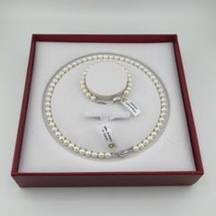 Set Bộ Trang Sức Ngọc Trai Tròn Tự Nhiên Hạt Đẹp 6-7mm Gồm Vòng cổ và Vòng Tay MADAME HIEN PEARLS SCT017
