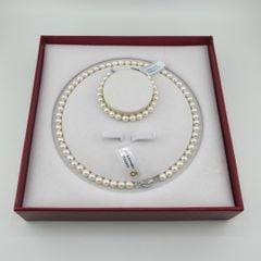 Set Bộ Trang Sức Ngọc Trai Tròn Tự Nhiên Hạt Đẹp 6-7mm Gồm Vòng cổ và Vòng Tay MADAME HIEN PEARLS SCT017